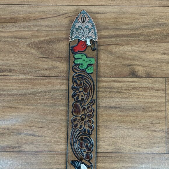 Premium Western Tooled Belt, Floral Rooster Belt for Unisex, Embossed Belt - Picture 6 of 12